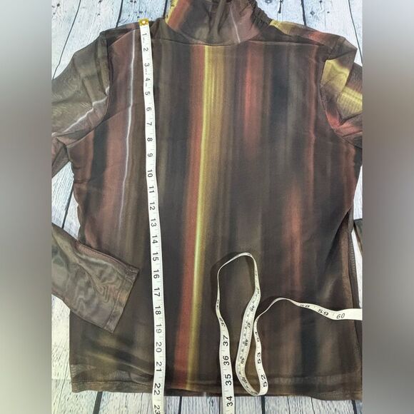 Bailey/44 Long-sleeve High-neck Vertical Gradient Striped Semi Sheer Mesh Top L - Picture 7 of 8